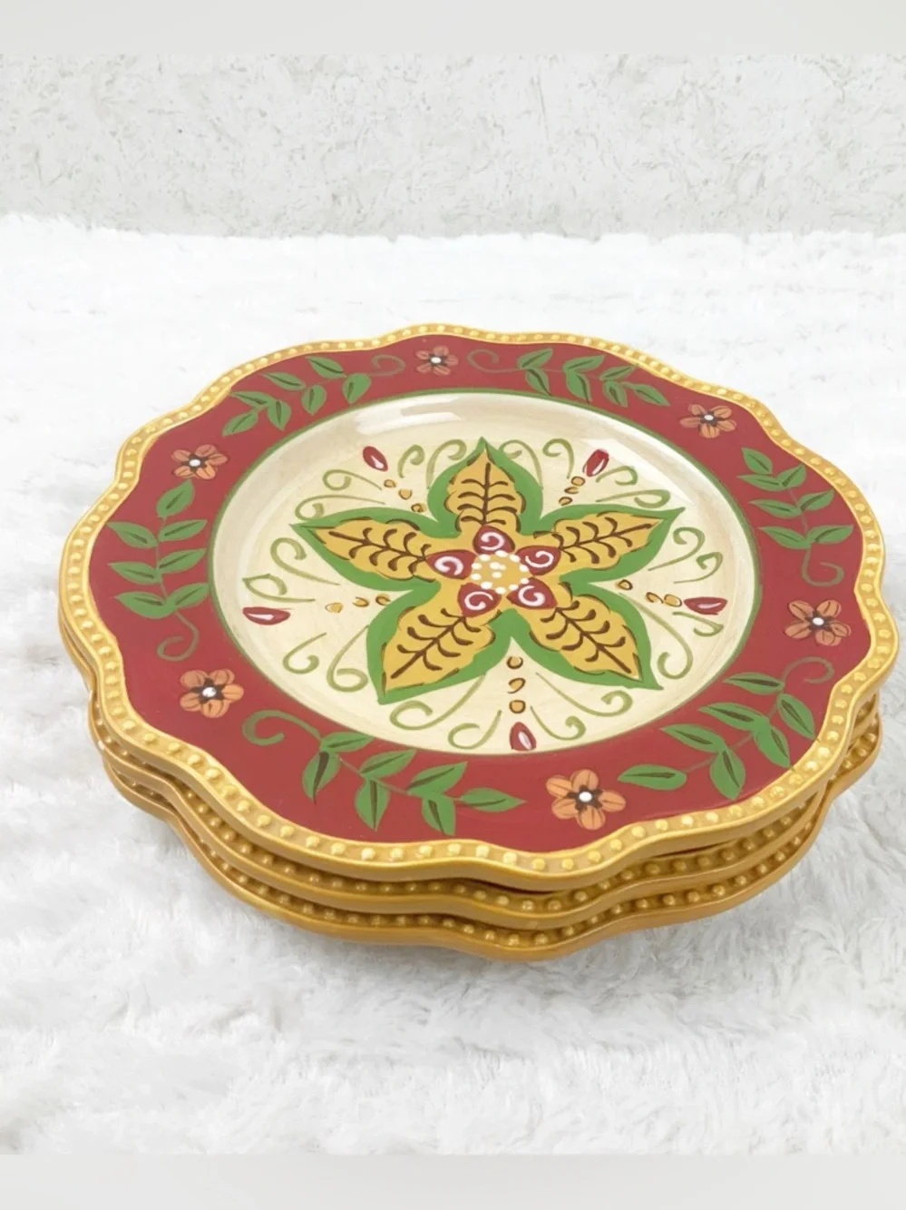 Pier 1 Imports 3 Juliana Salad Plates Earthenware Floral Boho 8.5”